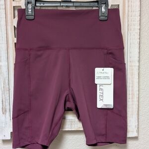 Athletex Biker Shorts Pockets Womens Small Maroon Sports Athletic Athleisure Gym